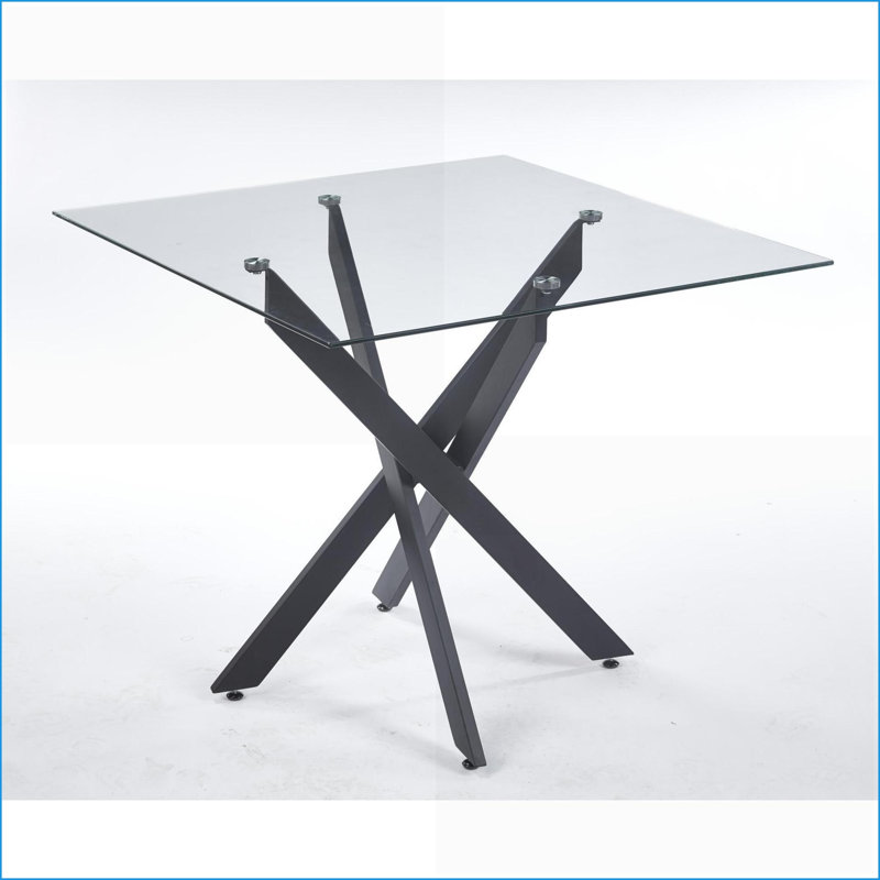 Table basse en verre trempé à pieds croisés en métal pour le salon, facile à nettoyer, stable et élégante, Blanc