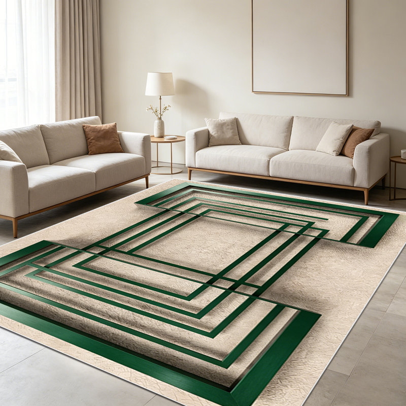 1PC Modern Abstract Geometric Emerald Green Frame area rugs for Living Room, Soft and Comfortable, Suitable for all seasons, easy-to-maintain, machine washable Indoor floor mat, Under Table Farmhouse suitable for dining area, bedroom, entryway, patio