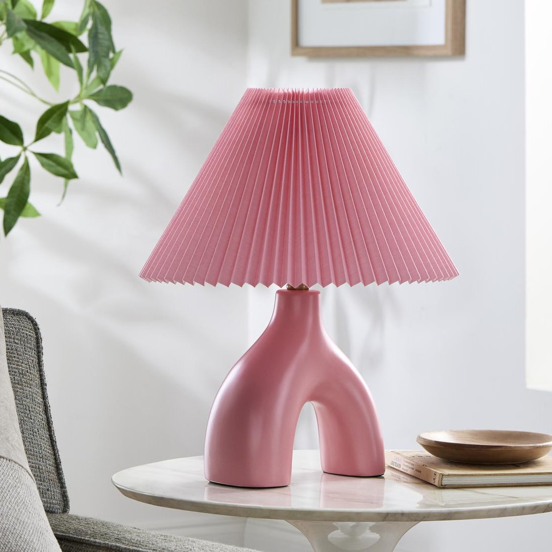 Celes Ceramic Table Lamp, Pink, Pink
