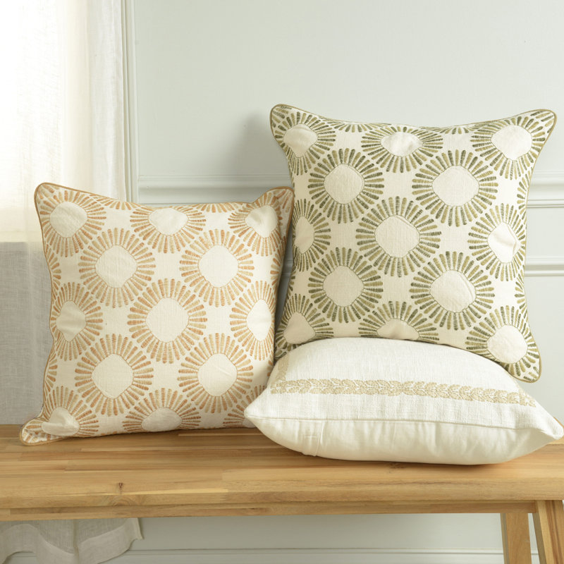 Coussin 100% coton, Ivory/Green, Duvet synthétique