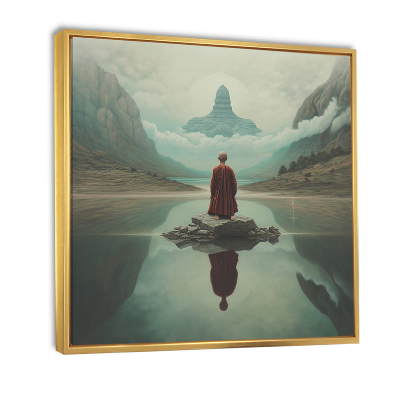Mindfulness bouddhiste vison méditant sur toile, H 16 po x l 16 po x P 1 po, Cadre flottant doré