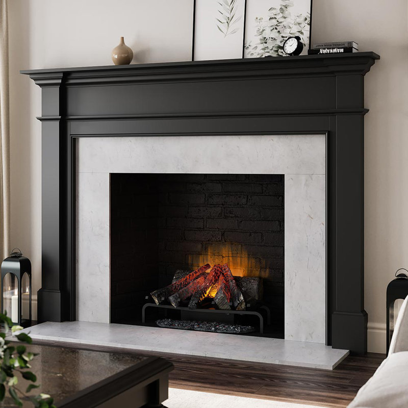 Lakeport Traditional Wood Fireplace Mantel Surround - Overall Dimensions 76" x 57" - Interior Opening 56" x 42", Black, 76" L