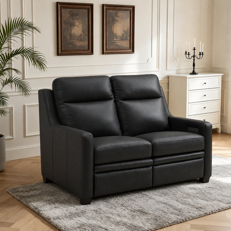 Fauteuil inclinable électrique de 55 po à trois moteurs, sans encombrement, canapé deux places en cuir avec ports USB et USB-C.