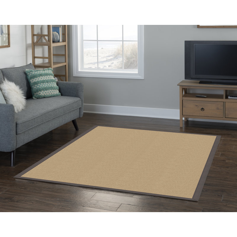Nannette Handmade Medium Beige Berber with Slate Cotton Border Made in the USA Area Rug, Rectangle 5' x 8'