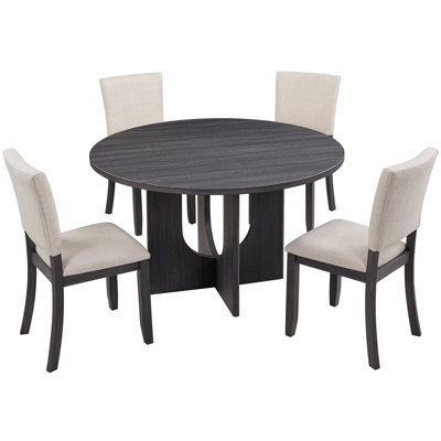 Ensemble de salle à manger rond 47,3 po avec 4 chaises rembourrées, ensemble de table à manger moderne pour 4, ensemble de table à manger rond 5 pièces pour le salon, la cuisine