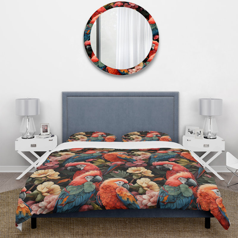 Literie Parrot Haven, Housse de couette pour très grand lit et 2 très