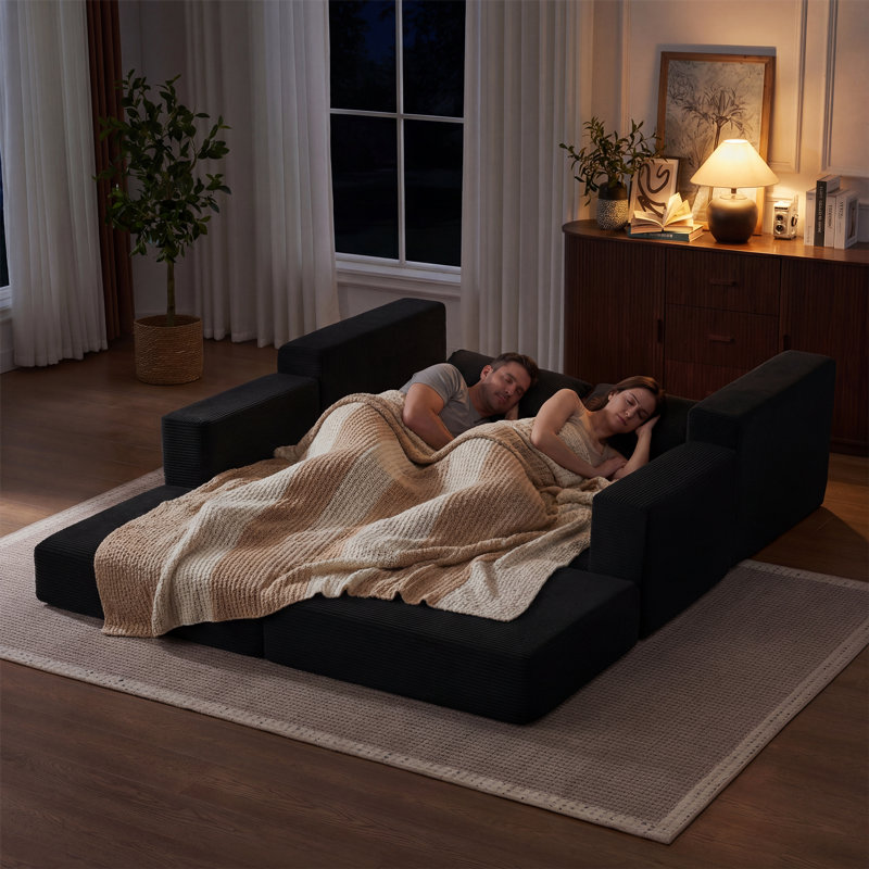 Canapé modulaire en L avec causeuse, canapé-lit désossé avec repose-pieds, combinaison reely, aucun assemblage requis, conception modulaire, tissu respirant, convertible en lit, futon