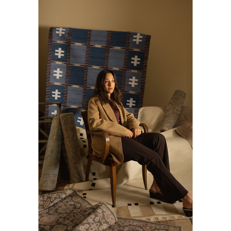 Patricia Rodi x Livabliss Ardea Rug, Blue, light blue, white, burgundy, Rectangle 152 x 230 cm