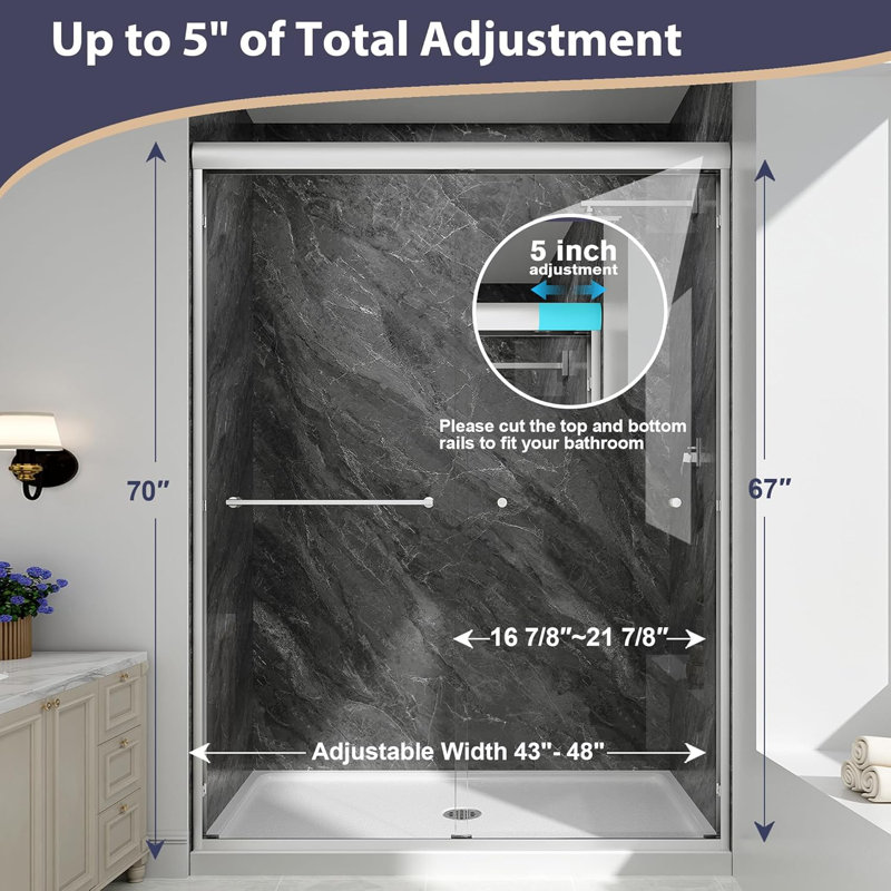 43"-48" W x 70" H Double Sliding Framed Shower Door in Brushed Nickel with 1/4" Clear Tempered Glass, Brushed Nickel