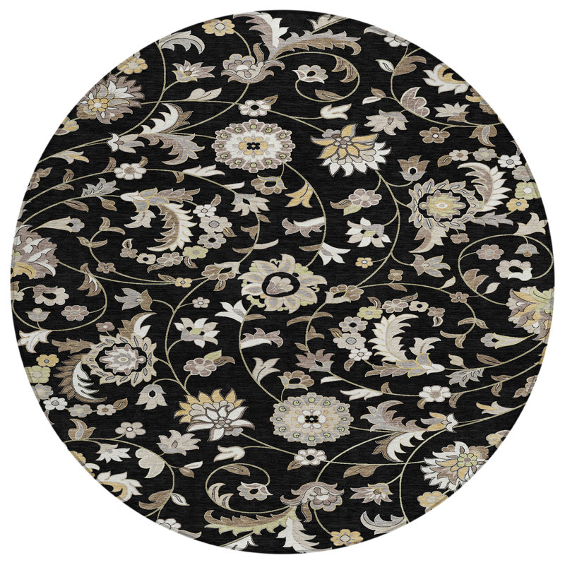 Aveline Black Washable Indoor-Outdoor Rug - , 8' x 8'