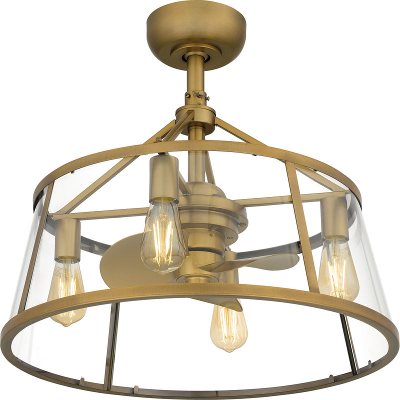 Ventilateur de plafond sans pales de 12 po à 3 pales avec télécommande et ensemble d'éclairage inclus, Laiton vieilli