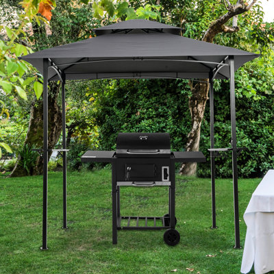 8x5ft Grill Gazebo Replacement Cover - Double Tiered Bbq Tent Roof Top Protected , Water-repellent, Gray For Picnic Garden