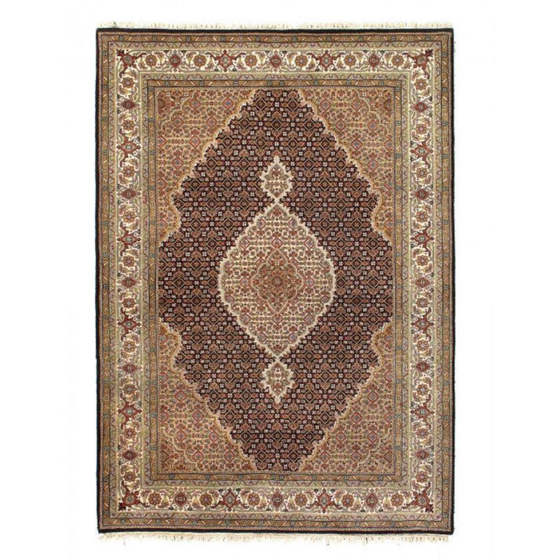Tapis bleu / noir / beige en coton / laine / soie 6 pi 6 po x 4 pi 8 po Hattan