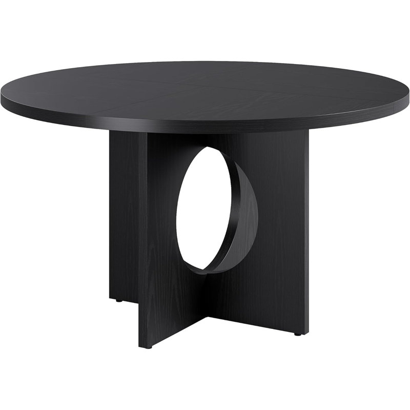 47" Round Dining Table for 4‑6, Circle Kitchen Table with Sturdy Pedestal Base for Apartment, Living Room, Black