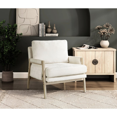 Chaise d'appoint moderne en crème avec H 31,5 po x 32,5 po H 35 po et contreplaqué de bois massif