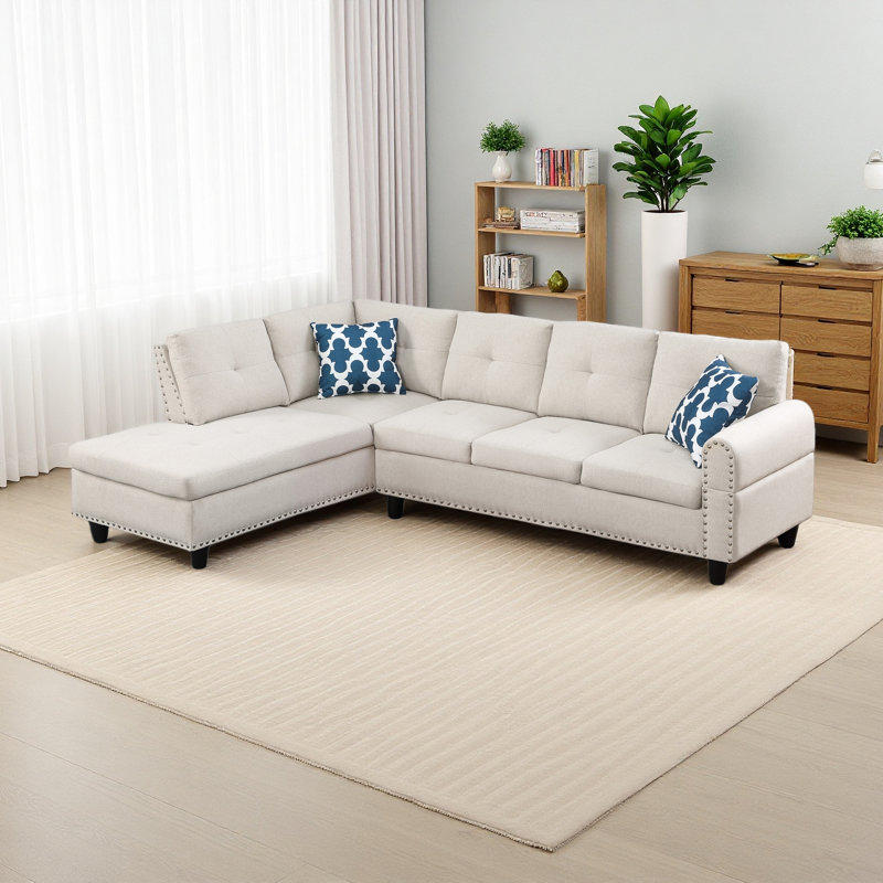 Rivet - Trimmed L - Shaped Sofa 2Pc, Beige