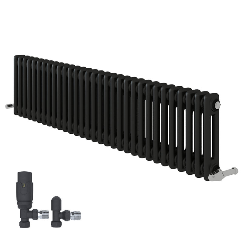 iBathUK Radiator + Angled Valve, 300cm H x 1415cm W x 70cm D, 2, Grey