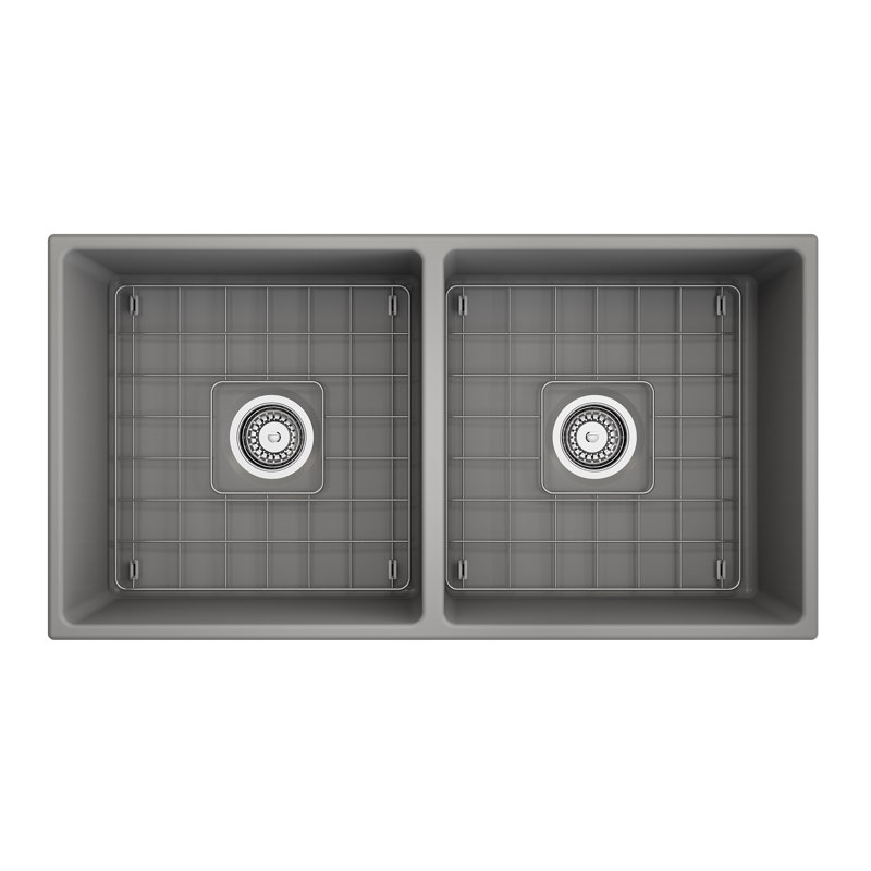 36'' L Double Basin Kitchen Sink, Matte Gray