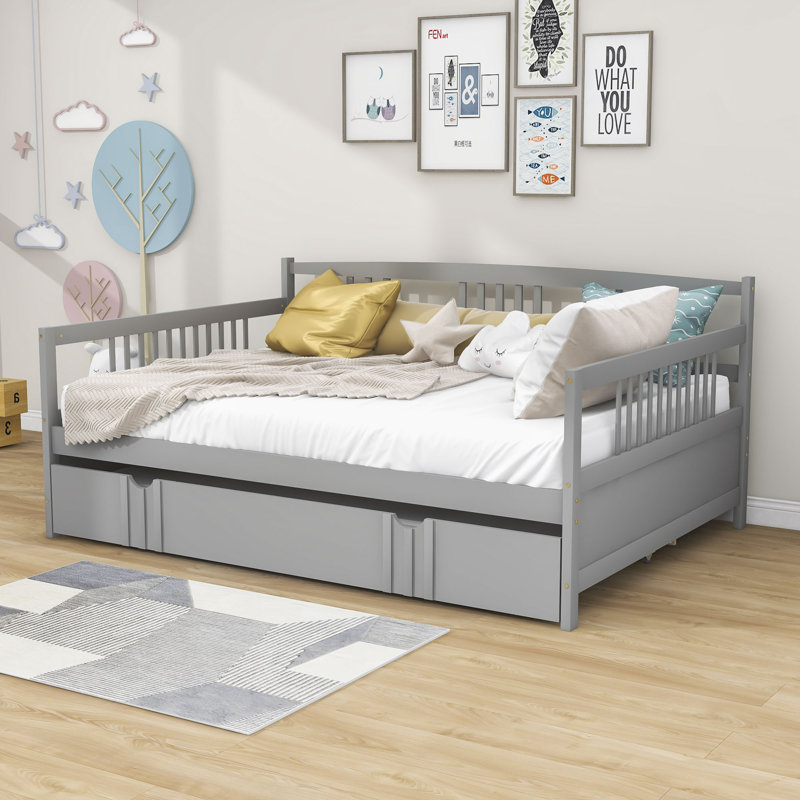 Lit de jour en bois avec lit gigogne Pearces, Double, gris