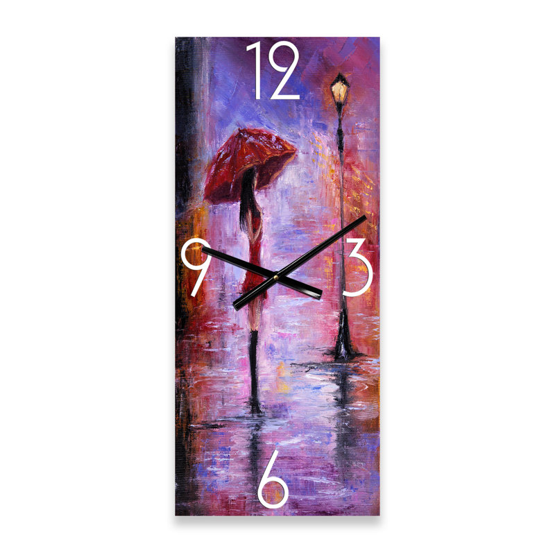Horloge murale La femme au parapluie marchant sous la pluie I, Petit