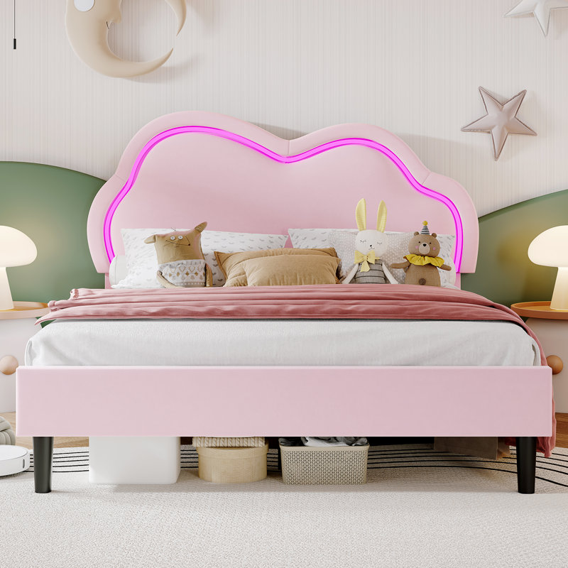 Lit plateforme tapissier avec tête de lit à DEL Cloud Landover, Rose, Double