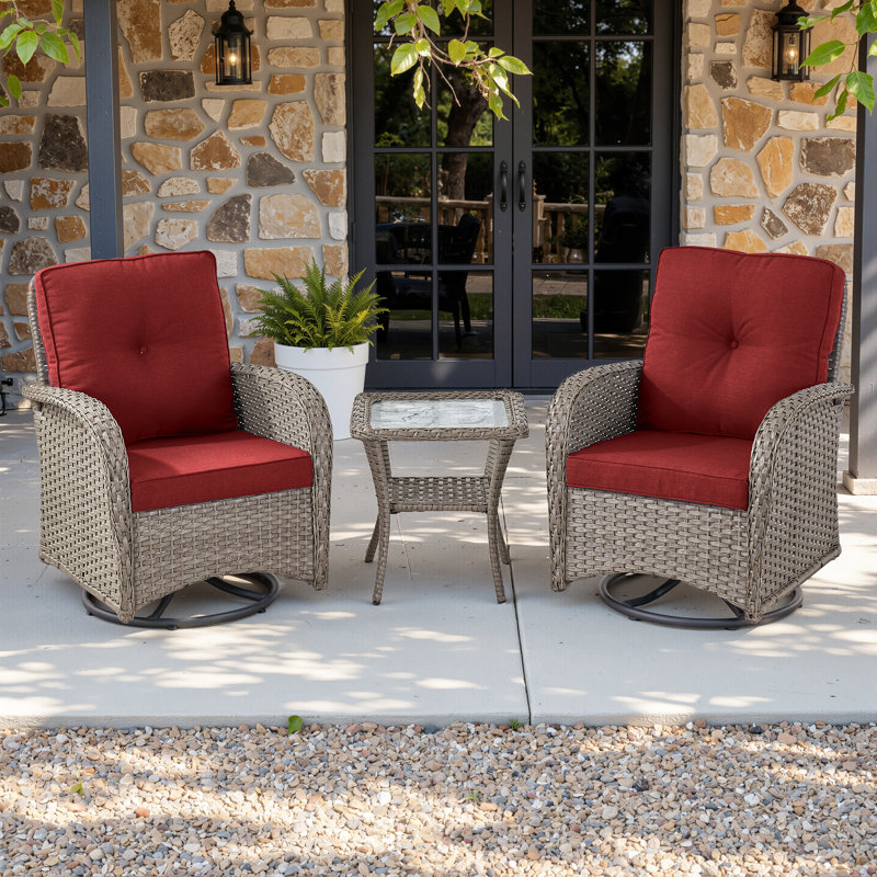 Ensemble de chaises berçantes en rotin et osier Gaetanino, Gris / rouge