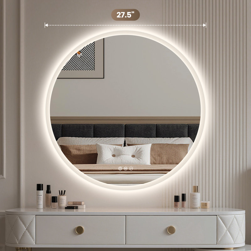 Epperly LED Round Bathroom Mirror with Bluetooth Dimmable Brightness Anti-fog Function, 27.5" x 27.5"