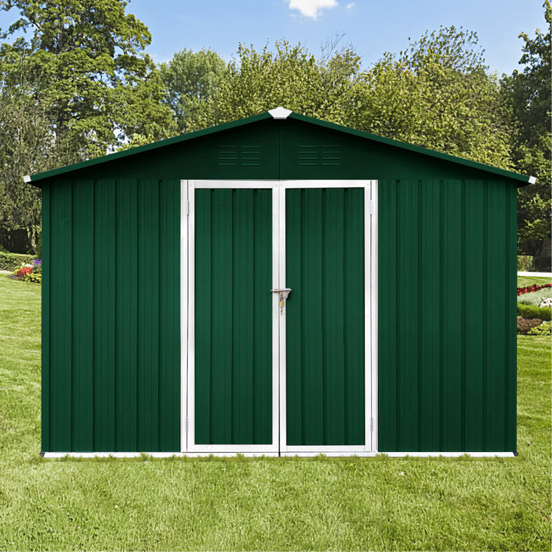 Metal Garden Sheds 10Ftx12ft Outdoor Storage Sheds, Green/White