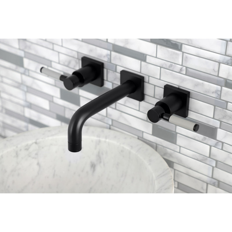 Kingston Brass Concord Two-Handle 3-Hole Wall Mount Bathroom Faucet, Matte Black, Lever Wrap