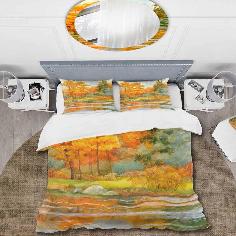 Ensemble de housse de couette Autumnal Forest By The Lake Side IV - microfibre de polyester