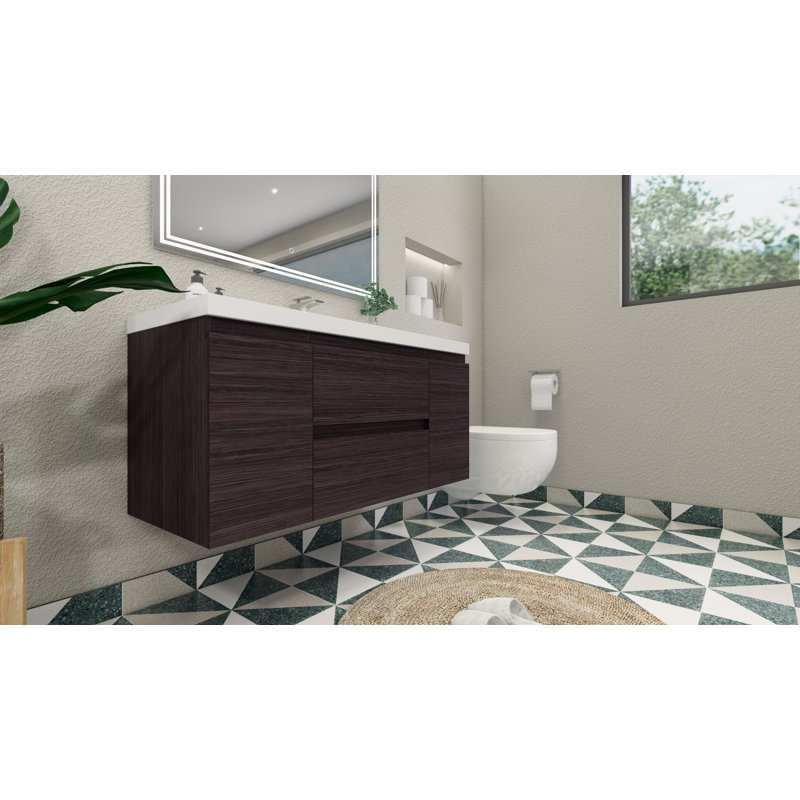 Ensemble de meuble-lavabo mural simple 47 po Korrina, Chêne gris foncé