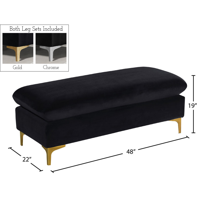 Naomi 48" Wide Velvet Rectangle Standard Ottoman, Black Velvet
