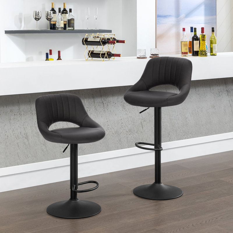 Simonsen Swivel Upholstered Adjustable Height Counter Stool with Metal Frame, Anthracite