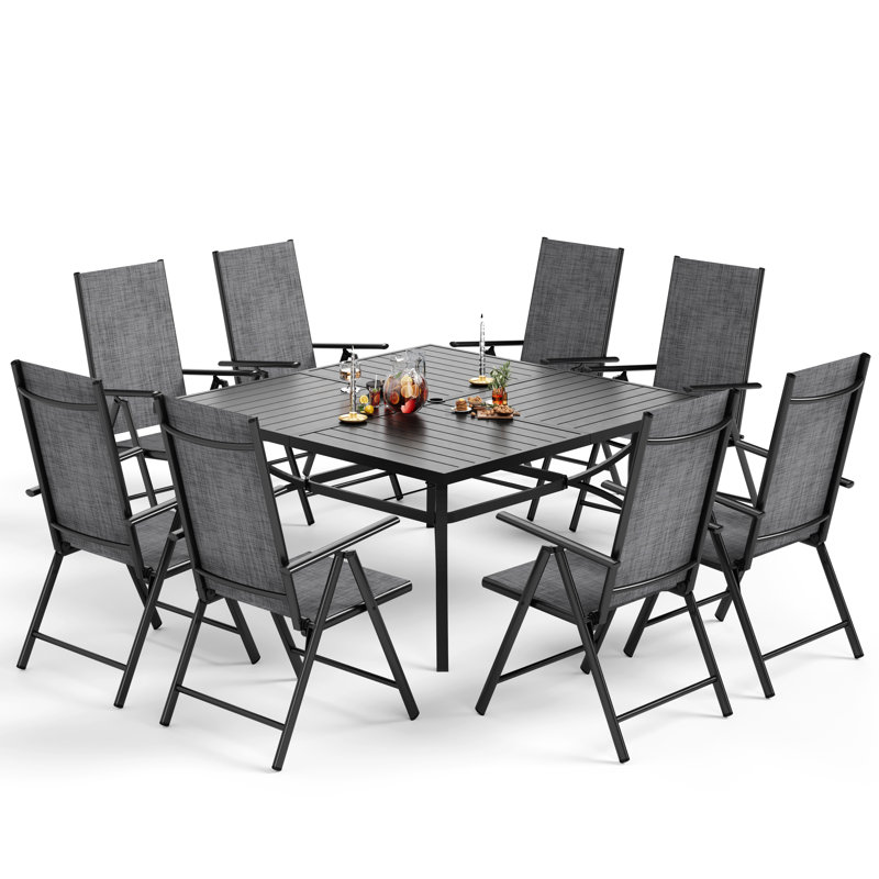 Argyri 8 - Person 60" Square Outdoor Dining Set with Reclining Chair, Gray