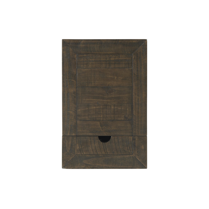 Balsam 25'' Tall Solid Wood End Table with Storage and Built-In Outlets, Brown/Black