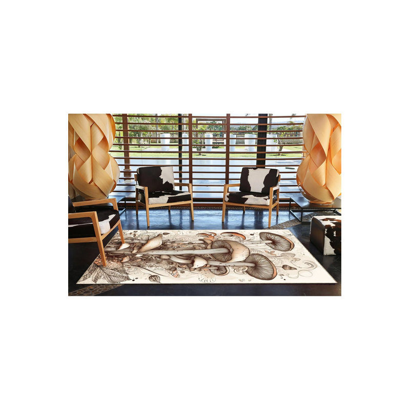 Tapis décoratif lavable à motif champignon, Carré 3 pi 3 po 