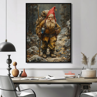 «Red Yellow Autumn Gnome Voyager», impression d'art mural gnome