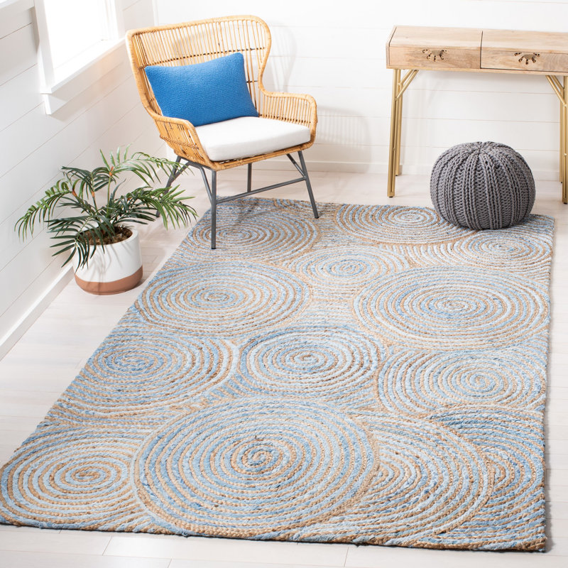 Abhay Hand Woven Jute/Chindi Geometric Rug in Blue/Gray, Rectangle 6' x 9'