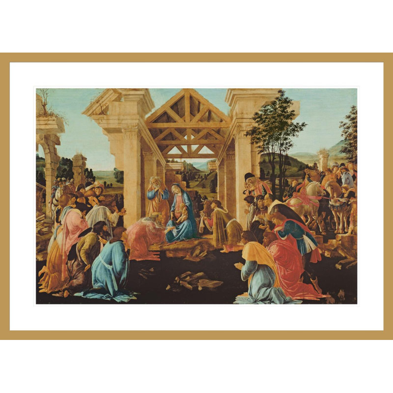 «The Adoration of the Magi» par Sandro Botticelli - Estampe numérique encadrée, H 30,31 po x l 41,5 po
