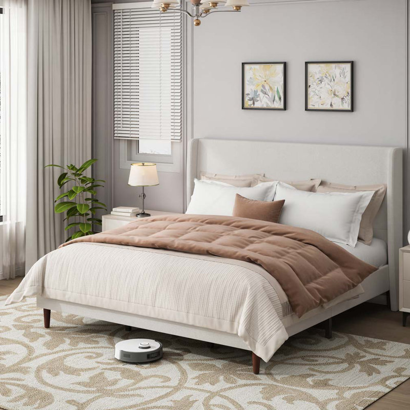 Chenille Fabric Upholstered Bed, King
