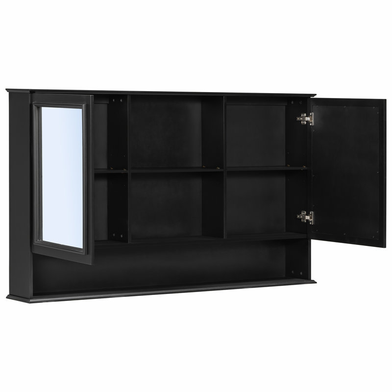 Armoire à pharmacie murale 60 po avec portes à double miroir, tablettes réglables, rangement ouvert, charnières à fermeture en douceur 60 po