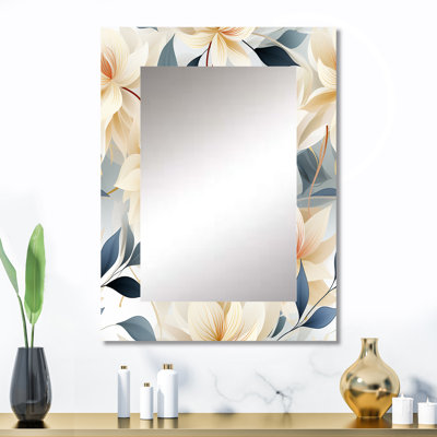Kimble élégant motif floral ivoire - miroir décoratif floral, miroir mural floral, impression d'art en métal
