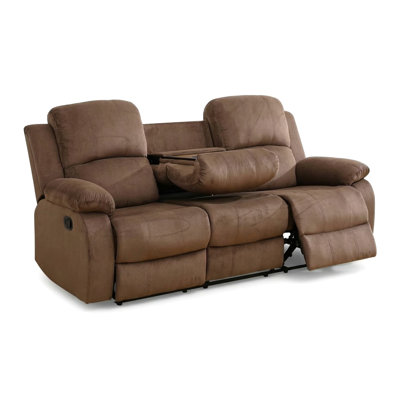 Loveseat Recliner Sofa, Flip Middle Backrest Design, Corduroy Fabric 3 Seat Reclining Sofa With Drop Drop Down Table And Cup Holders (Brown)