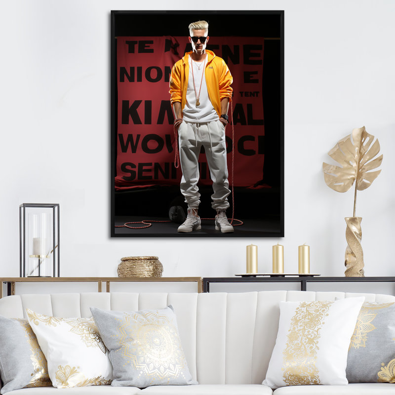 «Streetwear Edge Man Break Dance I», art mural Illustration de mode, Cadre flottant noir, H 32 po x l 24 po x P 1 po