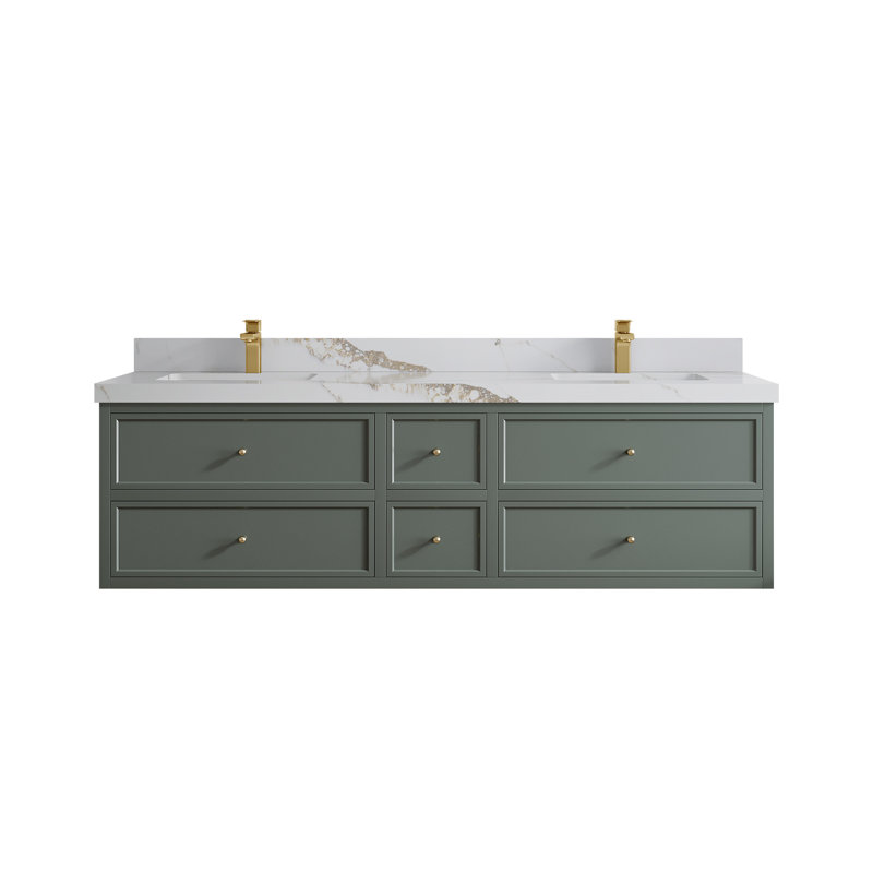 Meuble-lavabo à double cuve flottante l 72 po x P 22 po Roswell, Or Calacatta