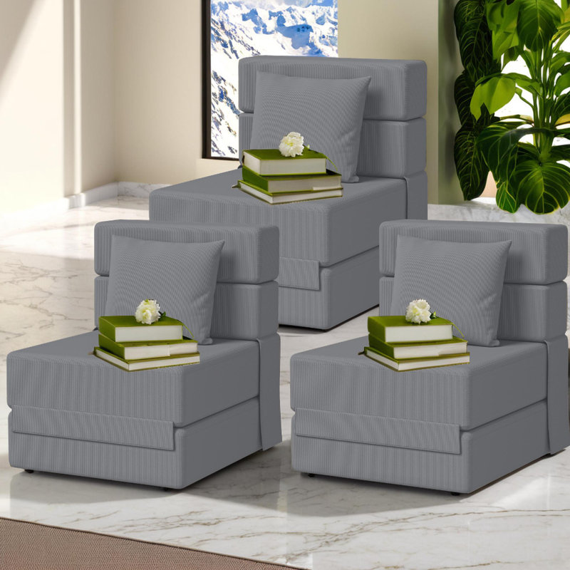 Simple Modern Convertible Folding Compression Sectional Sofa Coach (Set Of 3), Green Corduroy