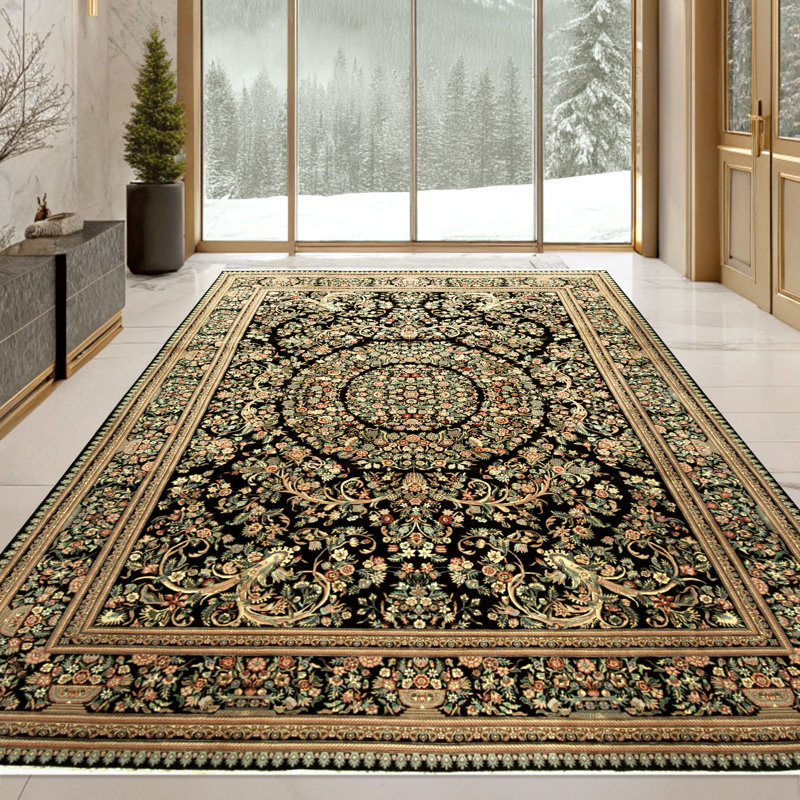 Tapis noir noué à la main de haute qualité
