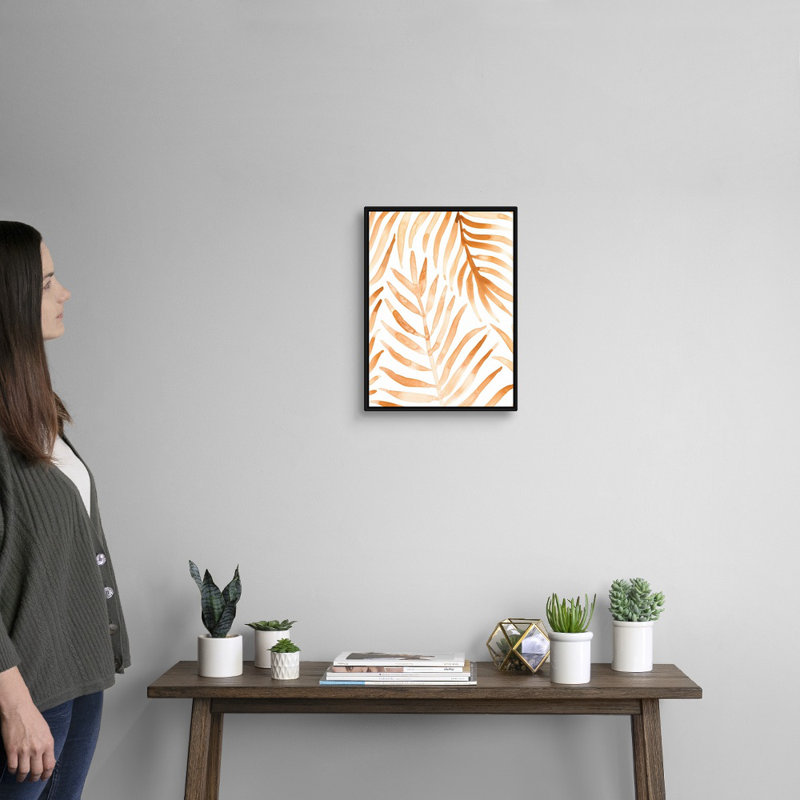 «Rattan Leaves II», art mural sur toile, H 18 po x l 14 po, Toile avec cadre noir