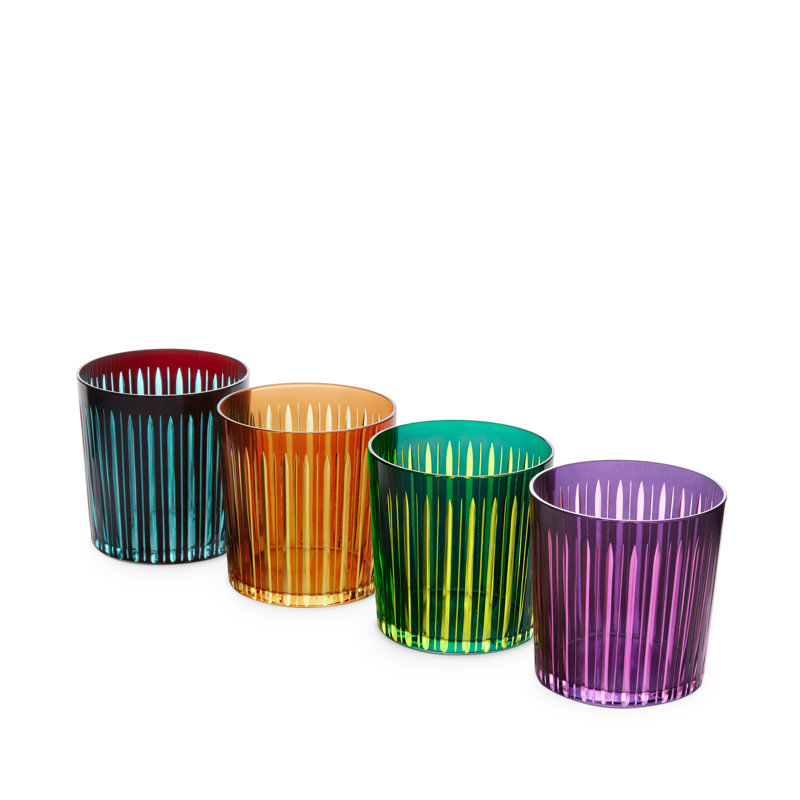 Prism Double Old Fashioned Glasses (Set of 4) - Mixed, Purple/Green/Bordeaux, 13 oz.