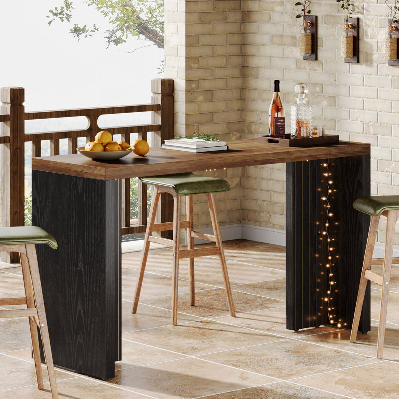 Counter Height Dining Table With Faux Marble Finished Tabletop, Brown, Black